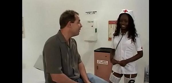  Naughty black nurse loves to suck and fuck a white dude in the clinic
